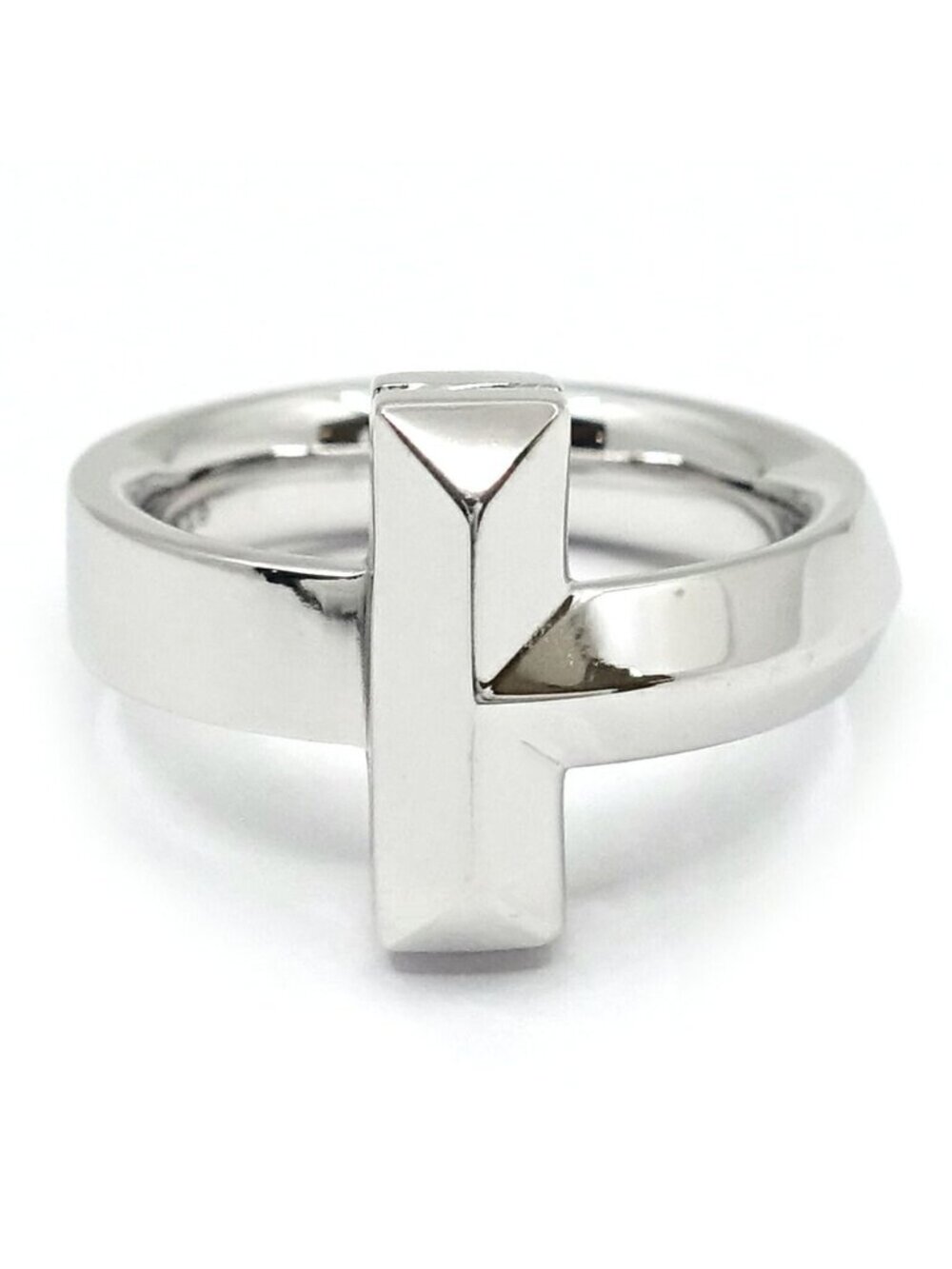 Tiffany & Co 18k White Gold T One Wide Ring 750 Bullion